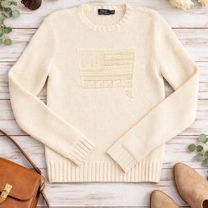 Polo Ralph Lauren White American Flag Knit Sweater Size Small